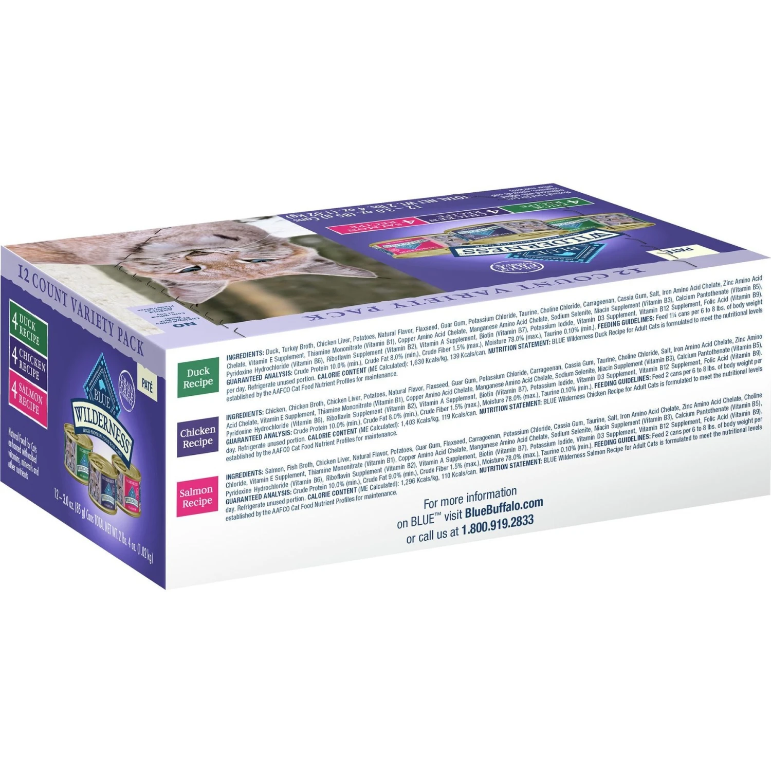 Blue Buffalo Wilderness Pate Variety Pack Duck, Chicken & Salmon Grain-Free Cat Canned Food 2 Blue Buffalo Wilderness Pate Variety Pack Duck, Chicken & Salmon Grain-Free Cat Canned Food - Image 2