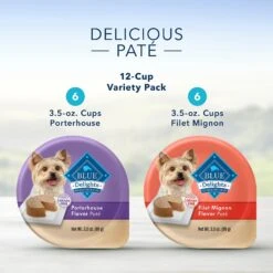 Blue Buffalo Divine Delights Pate Small Breed Variety Pack Filet Mignon & Porterhouse Flavor Dog Food Trays, 3.5-oz Tray, Case Of 12 -Blue Buffalo 114269 PT7. AC SS1800 V1568667152