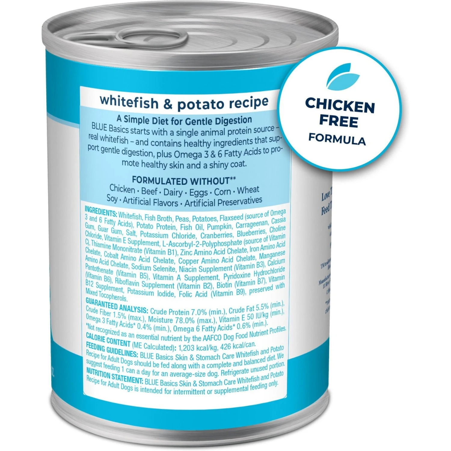 Blue Buffalo Basics Skin & Stomach Care Grain-Free Whitefish Entrée Adult Canned Dog Food, 12.5-oz Can, Case Of 12 2 Blue Buffalo Basics Skin & Stomach Care Grain-Free Whitefish Entrée Adult Canned Dog Food, 12.5-oz Can, Case Of 12 - Image 2
