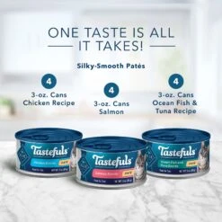 Blue Buffalo Tastefuls Salmon, Chicken, Ocean Fish & Tuna Entrées Variety Pack Pate Wet Cat Food, 3-oz Can, Case Of 12 -Blue Buffalo 264515 PT2. AC SS1800 V1689355692