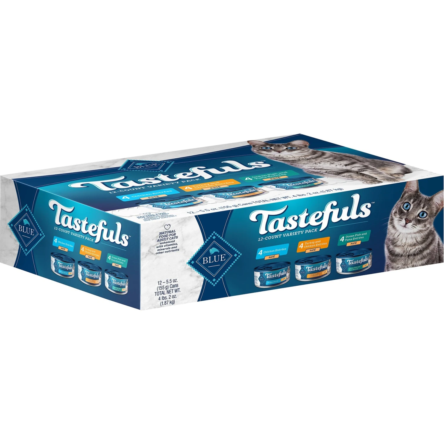 Blue Buffalo Tastefuls Chicken, Turkey & Chicken & Ocean Fish & Tuna Entrées Variety Pack Pate Wet Cat Food, 5.5-oz Can, Case Of 12 1 Blue Buffalo Tastefuls Chicken, Turkey & Chicken & Ocean Fish & Tuna Entrées Variety Pack Pate Wet Cat Food, 5.5-oz Can, Case Of 12