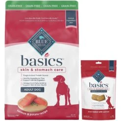 Blue Buffalo Basics Skin & Stomach Care Grain-Free Formula Salmon & Potato Recipe Adult Dry Dog Food & Blue Buffalo Basics Skin & Stomach Care Biscuits Salmon & Potato Dog Treats