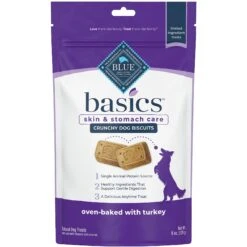 Blue Buffalo Basics Skin & Stomach Care Grain-Free Formula Turkey & Potato Recipe Adult Dry Dog Food & Blue Buffalo Basics Skin & Stomach Care Biscuits Turkey & Potato Dog Treats -Blue Buffalo 292686 PT4. AC SS1800 V1646348263