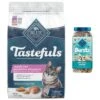 Blue Buffalo Tastefuls Sensitive Stomach Natural Chicken Adult Dry Cat Food & Blue Buffalo Bursts With Savory Seafood Cat Treats