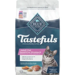 Blue Buffalo Tastefuls Sensitive Stomach Natural Chicken Adult Dry Cat Food & Blue Buffalo Bursts With Savory Seafood Cat Treats -Blue Buffalo 292742 PT5. AC SS1800 V1664563202