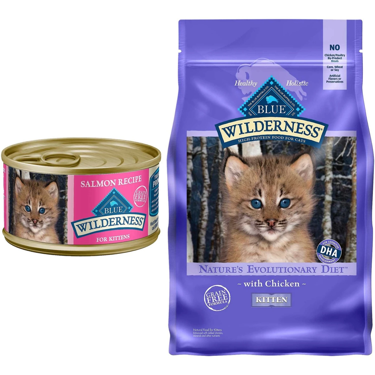 Blue Buffalo Wilderness Kitten Salmon Grain-Free Canned Cat Food & Blue Buffalo Wilderness High Protein Natural Grain-Free Chicken Kitten Dry Cat Food 1 Blue Buffalo Wilderness Kitten Salmon Grain-Free Canned Cat Food & Blue Buffalo Wilderness High Protein Natural Grain-Free Chicken Kitten Dry Cat Food