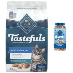 Blue Buffalo Tastefuls Chicken Indoor Natural Adult Dry Cat Food & Blue Buffalo Bursts With Paw-Licken Chicken Cat Treats