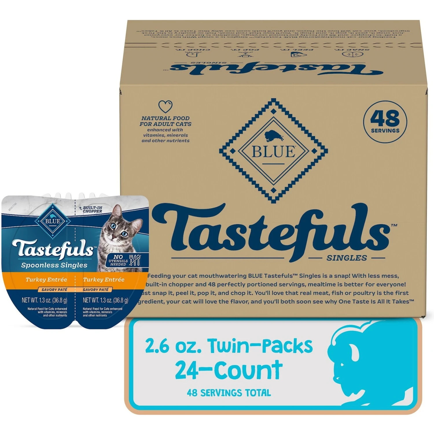 Blue Buffalo Tastefuls Spoonless Singles Turkey Entrée Pate Adult Cat Food, 2.6-oz Cup, Case Of 24 3 Blue Buffalo Tastefuls Spoonless Singles Turkey Entrée Pate Adult Cat Food, 2.6-oz Cup, Case Of 24 - Image 3