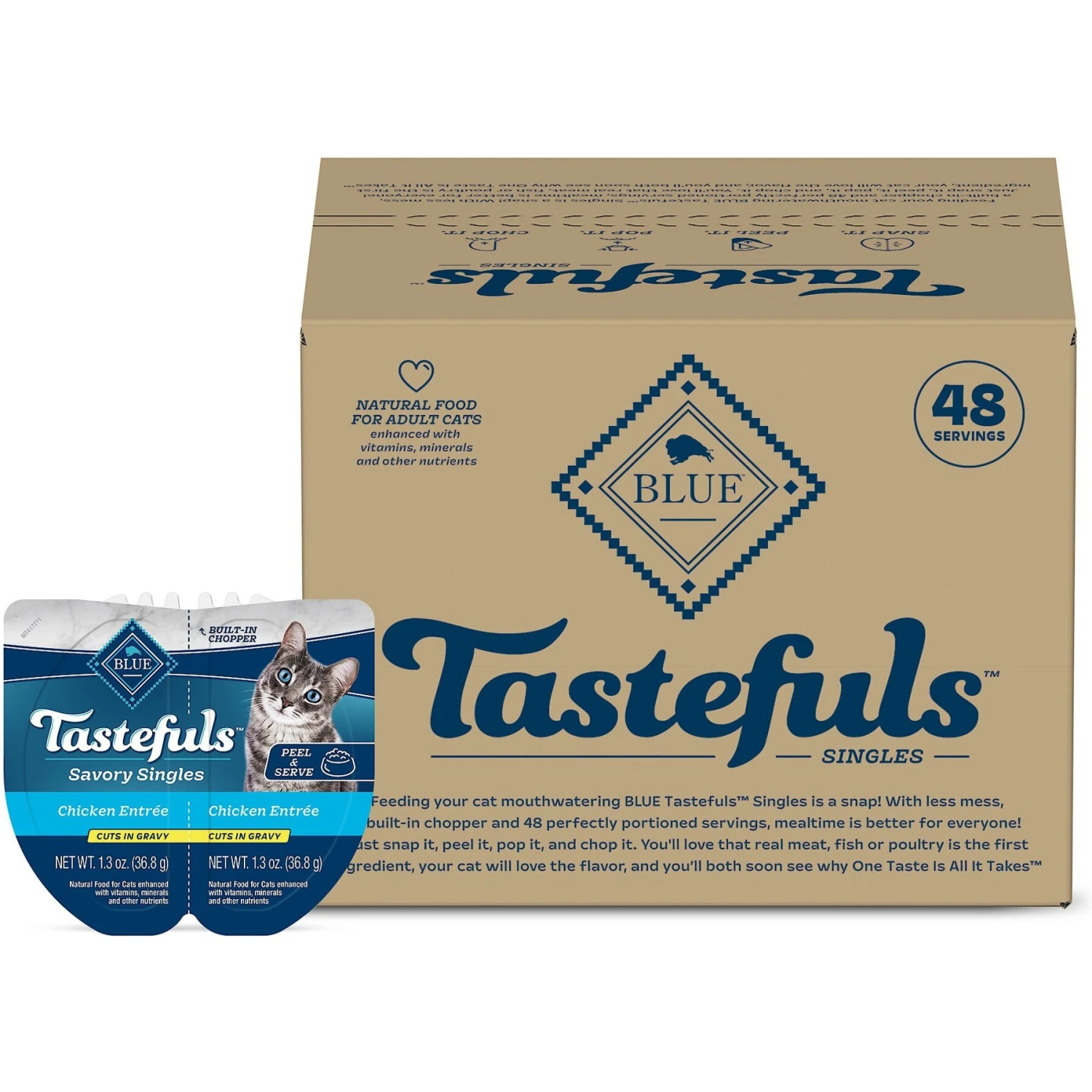 Blue Buffalo Tastefuls Savory Singles Chicken Entrée Cuts In Gravy Adult Cat Food, 2.6-oz Cup, Case Of 24 1 Blue Buffalo Tastefuls Savory Singles Chicken Entrée Cuts In Gravy Adult Cat Food, 2.6-oz Cup, Case Of 24