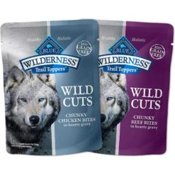 Blue Buffalo Delectables Chicken & Beef Dinner Variety Pack Grain-Free Wet Dog Food Topper, 3-oz Pouches, Case Of 12 & Blue Buffalo Wilderness Trail Toppers Wild Cuts Variety Pack Chunky Chicken & Beef Bites In Gravy Grain-Free Dog Food Topper, 3-oz, Pouch Of 12 -Blue Buffalo 356845 PT6. AC SS1800 V1640889724