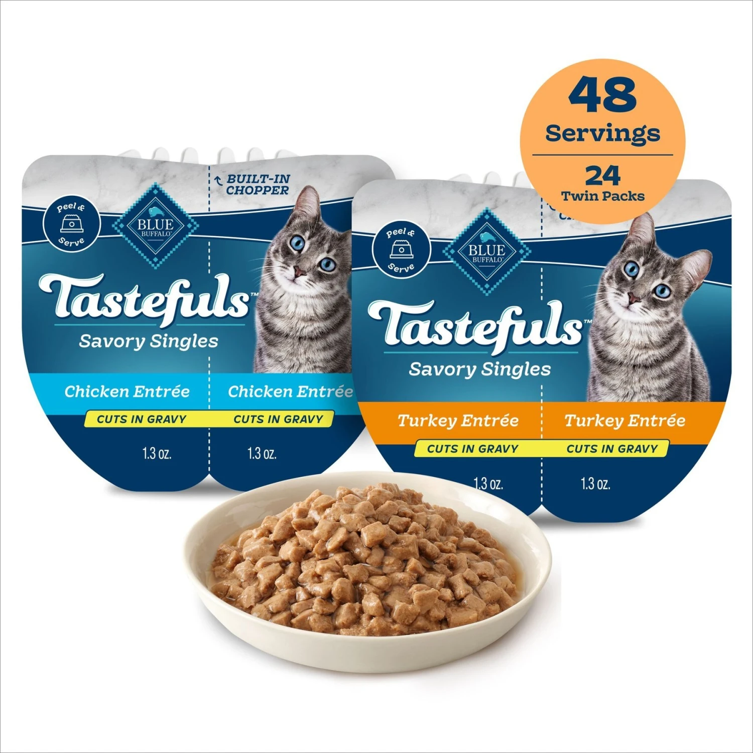 Blue Buffalo Tastefuls Savory Singles Chicken & Turkey Entrée Cat Food, 2.6-oz Cup, 24 Count 1 Blue Buffalo Tastefuls Savory Singles Chicken & Turkey Entrée Cat Food, 2.6-oz Cup, 24 Count