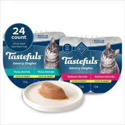 Blue Buffalo Tastefuls Savory Singles Salmon & Tuna Entrée Cat Food, 2.6-oz Cup, 24 Count