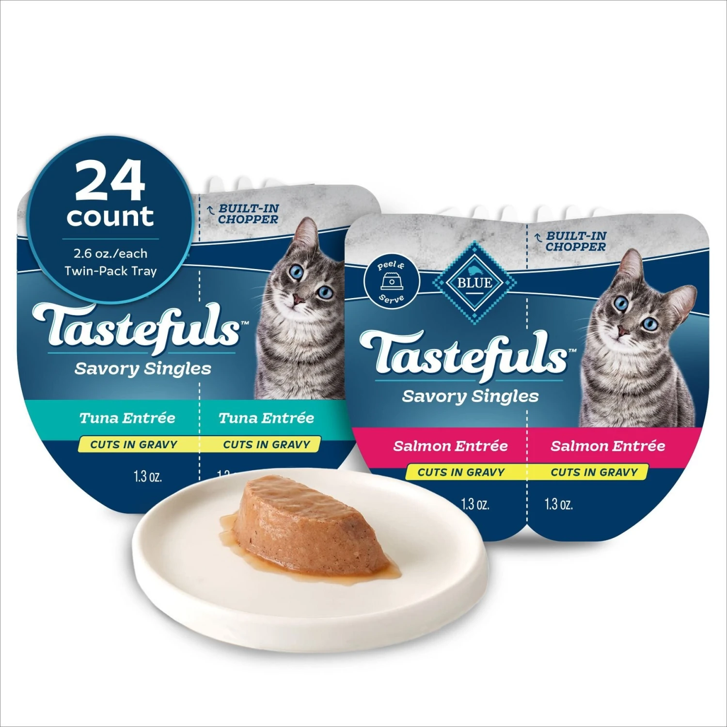 Blue Buffalo Tastefuls Savory Singles Salmon & Tuna Entrée Cat Food, 2.6-oz Cup, 24 Count 1 Blue Buffalo Tastefuls Savory Singles Salmon & Tuna Entrée Cat Food, 2.6-oz Cup, 24 Count