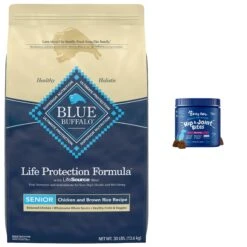 Zesty Paws Advanced Mobility Bites Chicken Flavored Soft Chews Glucosamine Hip & Joint Supplement For Senior Dogs & Blue Buffalo Life Protection Formula Senior Chicken & Brown Rice Recipe Dry Dog Food