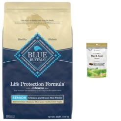 NaturVet Senior Wellness Hip & Joint Advanced Glucosamine, Chondroitin & MSM Plus Omegas Dog Supplement & Blue Buffalo Life Protection Formula Senior Chicken & Brown Rice Recipe Dry Dog Food