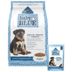 Blue Buffalo Baby Blue Healthy Growth Formula Natural Chicken & Brown Rice Recipe Puppy Dry Food & Blue Buffalo Baby Blue Natural Savory Chicken Puppy Treats, 4-oz Bag