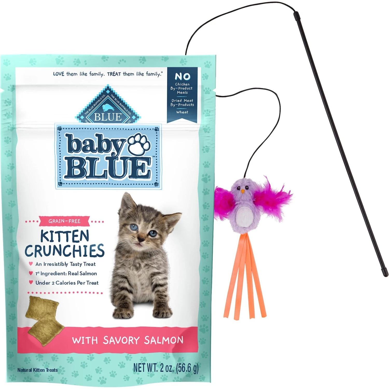 Blue Buffalo Baby Blue Savory Salmon Kitten Treats, 2-oz Bag & Frisco Bird With Feathers Teaser Wand Cat Toy With Catnip 1 Blue Buffalo Baby Blue Savory Salmon Kitten Treats, 2-oz Bag & Frisco Bird With Feathers Teaser Wand Cat Toy With Catnip