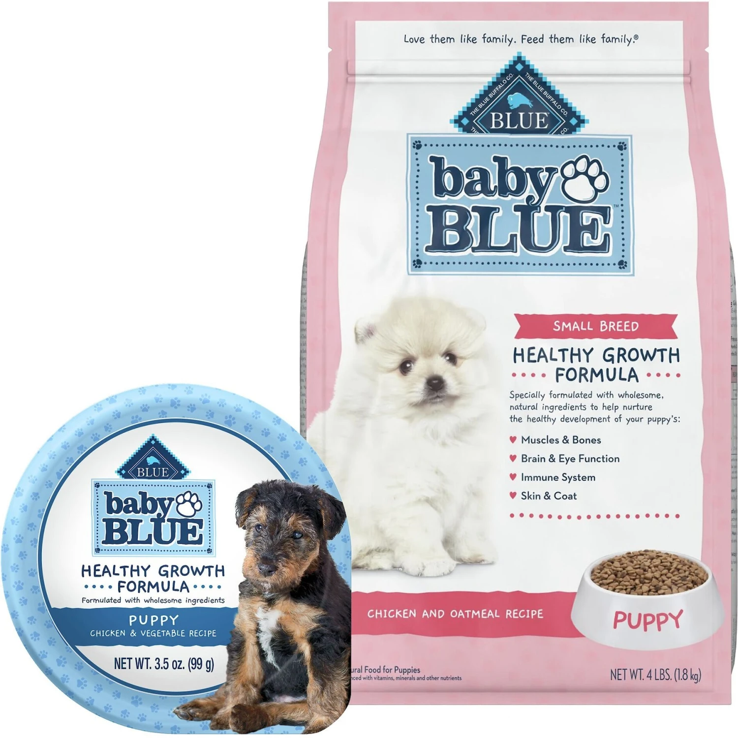 Blue Buffalo Baby Blue Small Breed Healthy Growth Formula Natural Chicken & Oatmeal Rice Recipe Puppy Dry Food, 4-lb Bag & Blue Buffalo Baby Blue Healthy Growth Formula Natural Chicken & Vegetable Recipe Puppy Wet Food, 3.5-oz Cups, Case Of 12 1 Blue Buffalo Baby Blue Small Breed Healthy Growth Formula Natural Chicken & Oatmeal Rice Recipe Puppy Dry Food, 4-lb Bag & Blue Buffalo Baby Blue Healthy Growth Formula Natural Chicken & Vegetable Recipe Puppy Wet Food, 3.5-oz Cups, Case Of 12