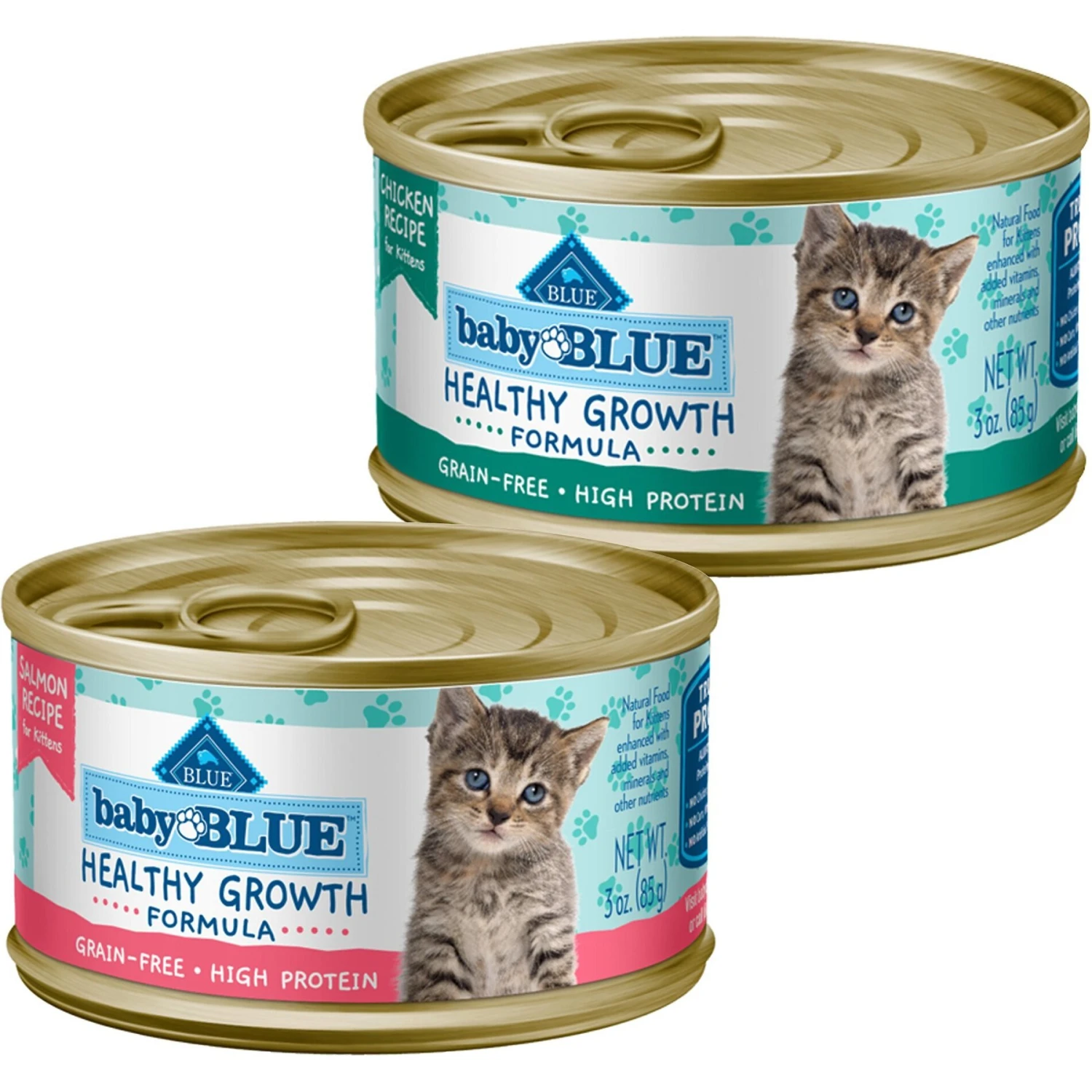 Blue Buffalo Baby Blue Healthy Growth Formula Grain-Free High Protein Chicken Recipe Kitten Wet Food, 3-oz Cans, Case Of 24 & Blue Buffalo Baby Blue Healthy Growth Formula Grain-Free High Protein Salmon Recipe Kitten Wet Food, 3-oz Cans, Case Of 24 1 Blue Buffalo Baby Blue Healthy Growth Formula Grain-Free High Protein Chicken Recipe Kitten Wet Food, 3-oz Cans, Case Of 24 & Blue Buffalo Baby Blue Healthy Growth Formula Grain-Free High Protein Salmon Recipe Kitten Wet Food, 3-oz Cans, Case Of 24