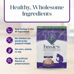 Blue Buffalo Basics Skin & Stomach Care Grain-Free Turkey & Potato Recipe Indoor Adult Dry Cat Food -Blue Buffalo 51727 PT5. AC SS1800 V1646256418