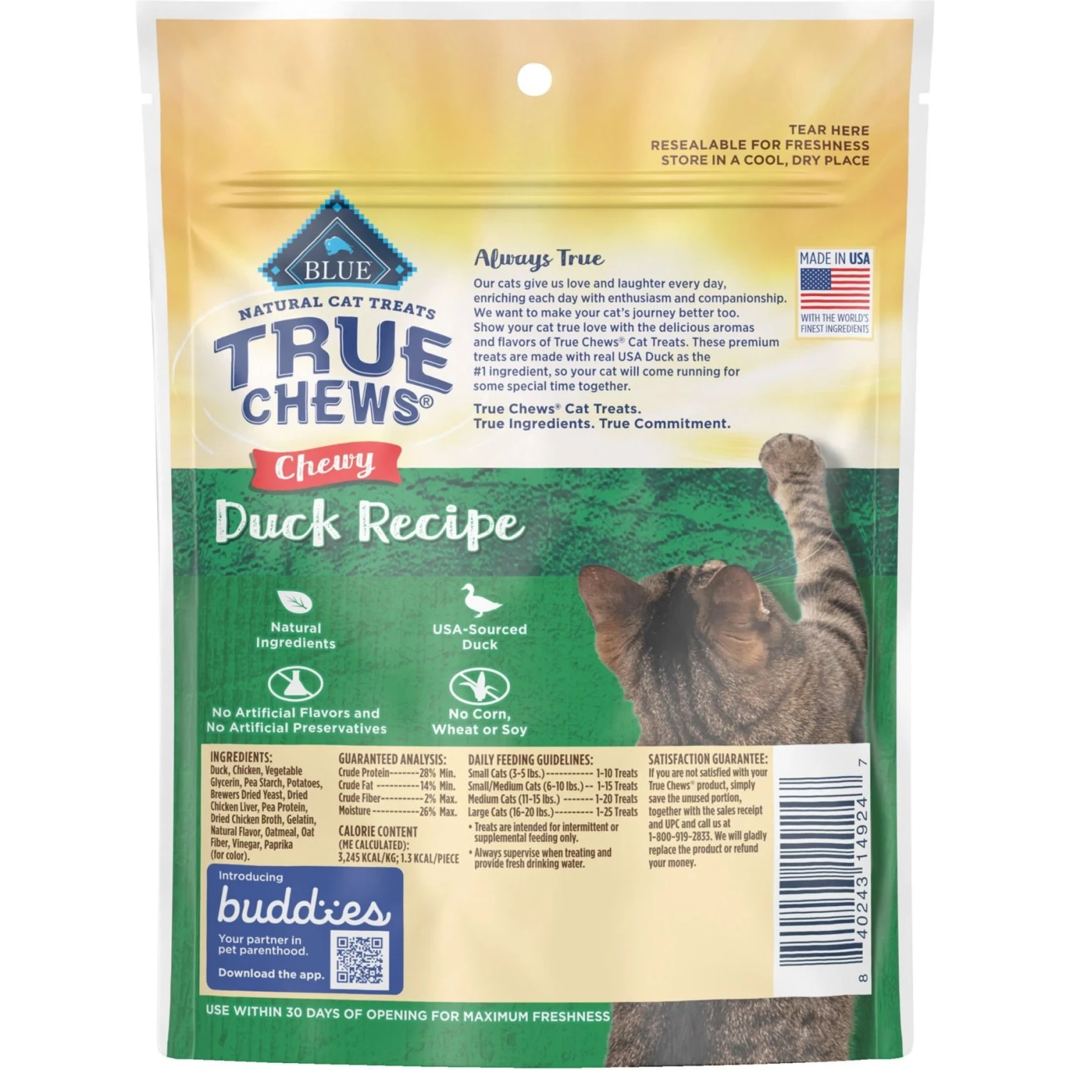 Blue Buffalo True Chews Natural Chewy Duck Cat Treats 2 Blue Buffalo True Chews Natural Chewy Duck Cat Treats - Image 2