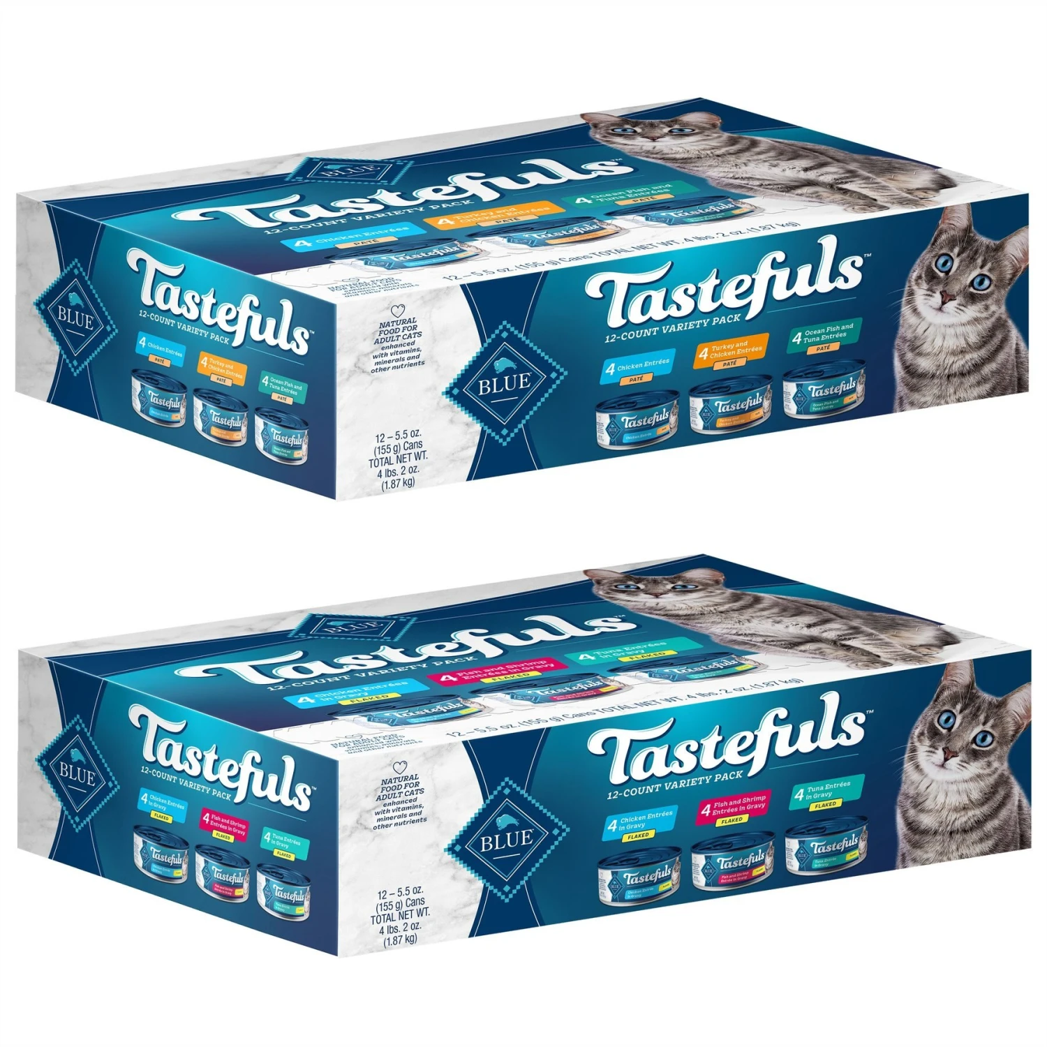 Blue Buffalo Tastefuls Chicken, Turkey & Chicken & Ocean Fish & Tuna Entrées Variety Pack Pate Wet Cat Food, 5.5-oz Can, Case Of 12 & Blue Buffalo Tastefuls Tuna, Chicken, Fish & Shrimp Entrées Variety Pack Flaked Wet Cat Food 1 Blue Buffalo Tastefuls Chicken, Turkey & Chicken & Ocean Fish & Tuna Entrées Variety Pack Pate Wet Cat Food, 5.5-oz Can, Case Of 12 & Blue Buffalo Tastefuls Tuna, Chicken, Fish & Shrimp Entrées Variety Pack Flaked Wet Cat Food
