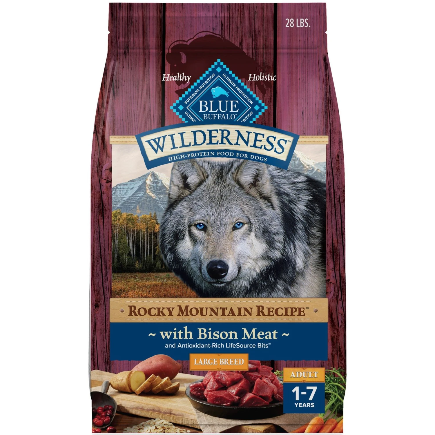Blue Buffalo Wilderness Rocky Mountain Recipe Large Breed Adult High Protein Natural Bison & Grain Dry Dog Food, 28-lb Bag 1 Blue Buffalo Wilderness Rocky Mountain Recipe Large Breed Adult High Protein Natural Bison & Grain Dry Dog Food, 28-lb Bag