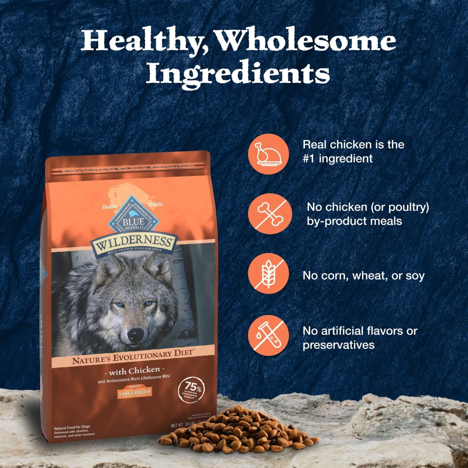 Blue Buffalo Wilderness Large Breed Adult High Protein Natural Chicken & Wholesome Grains Dry Dog Food 6 Blue Buffalo Wilderness Large Breed Adult High Protein Natural Chicken & Wholesome Grains Dry Dog Food - Image 6