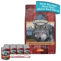 Blue Buffalo Wilderness Rocky Mountain Recipe Large Breed Adult High Protein Natural Red Meat & Grain Dry Dog Food & Blue Buffalo Wilderness Rocky Mountain Recipe Red Meat Dinner Adult Grain-Free Canned Dog Food