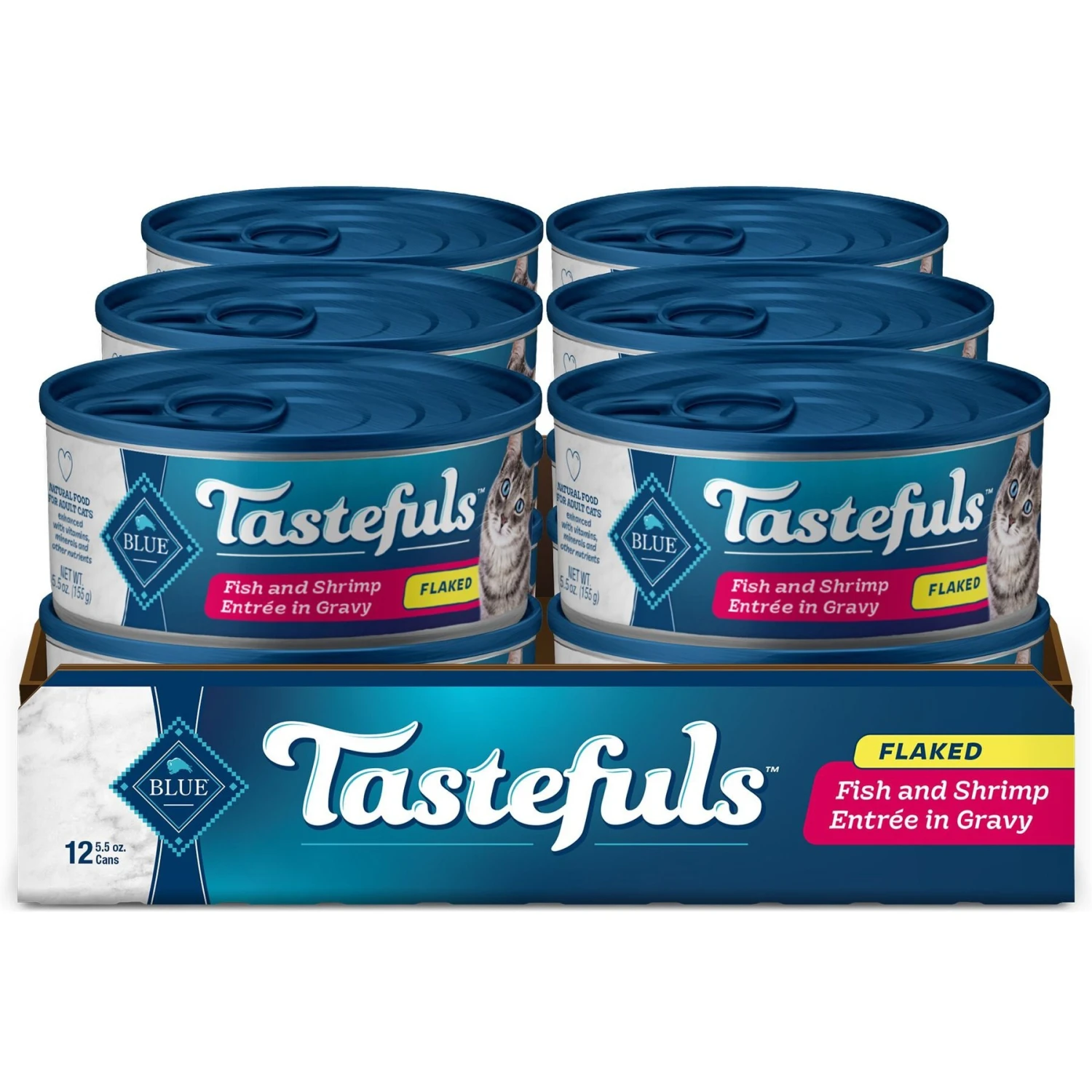 Blue Buffalo Tastefuls Natural Flaked Fish & Shrimp Entree In Gravy Wet Cat Food, 5.5-oz Can, Case Of 12 1 Blue Buffalo Tastefuls Natural Flaked Fish & Shrimp Entree In Gravy Wet Cat Food, 5.5-oz Can, Case Of 12
