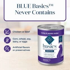 Blue Buffalo Basics Skin & Stomach Care Grain-Free Turkey & Potato Senior Canned Dog Food 14 Blue Buffalo Basics Skin & Stomach Care Grain-Free Turkey & Potato Senior Canned Dog Food -Blue Buffalo 88193 PT5. AC SS1800 V1646253745