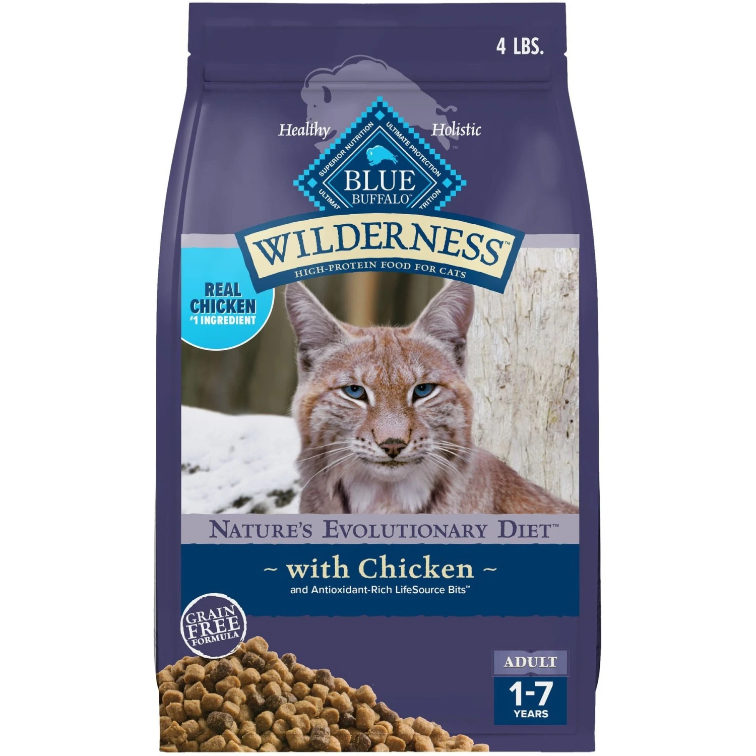 Blue Buffalo Wilderness High Protein Natural Grain-Free Chicken Adult Dry Cat Food, 4-lb Bag 1 Blue Buffalo Wilderness High Protein Natural Grain-Free Chicken Adult Dry Cat Food, 4-lb Bag