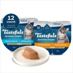 Blue Buffalo Tastefuls Spoonless Singles Chicken & Turkey Entree Variety Pack Adult Pate Wet Cat Food, 2.6-oz Twin Pack, Case Of 12