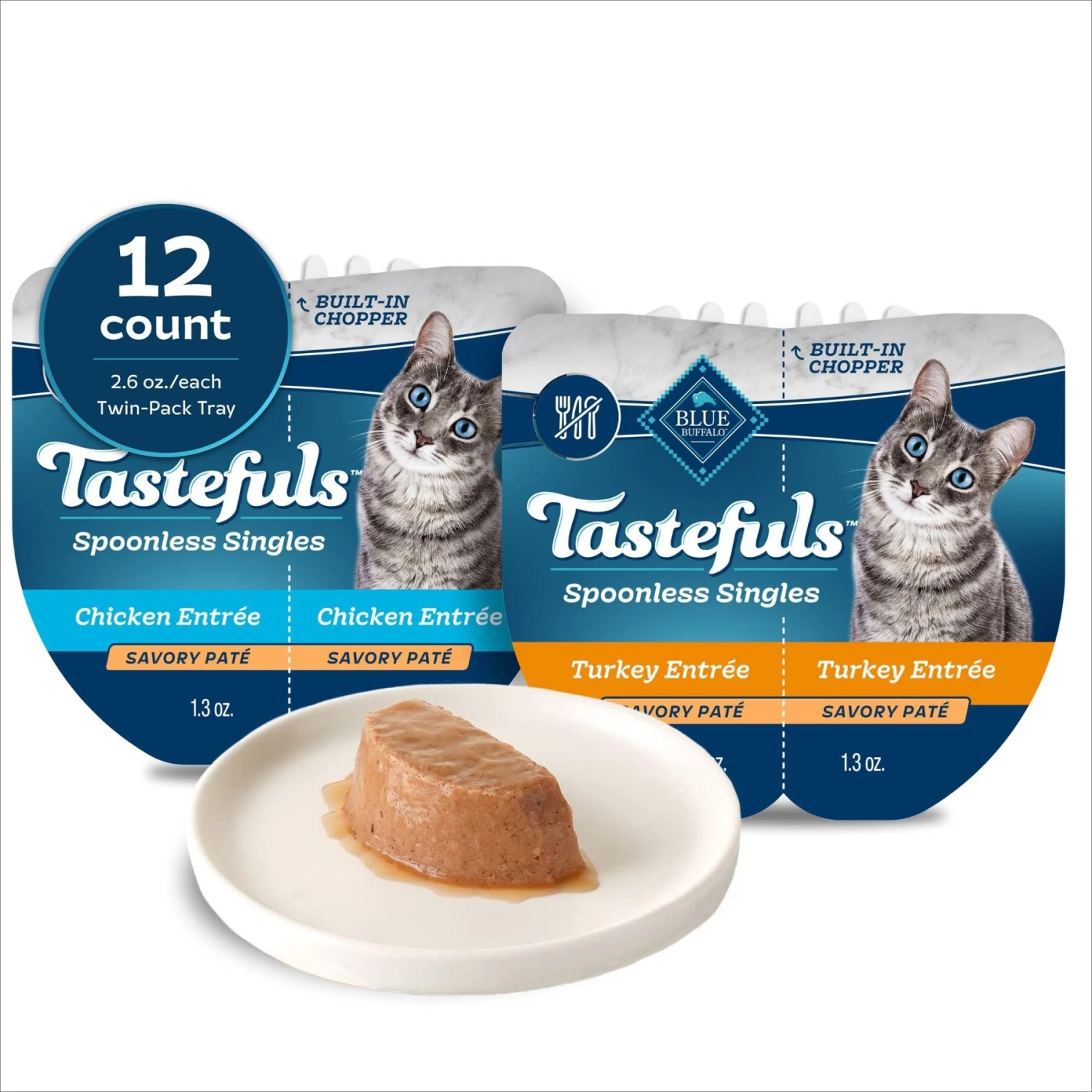 Blue Buffalo Tastefuls Spoonless Singles Chicken & Turkey Entree Variety Pack Adult Pate Wet Cat Food, 2.6-oz Twin Pack, Case Of 12 1 Blue Buffalo Tastefuls Spoonless Singles Chicken & Turkey Entree Variety Pack Adult Pate Wet Cat Food, 2.6-oz Twin Pack, Case Of 12