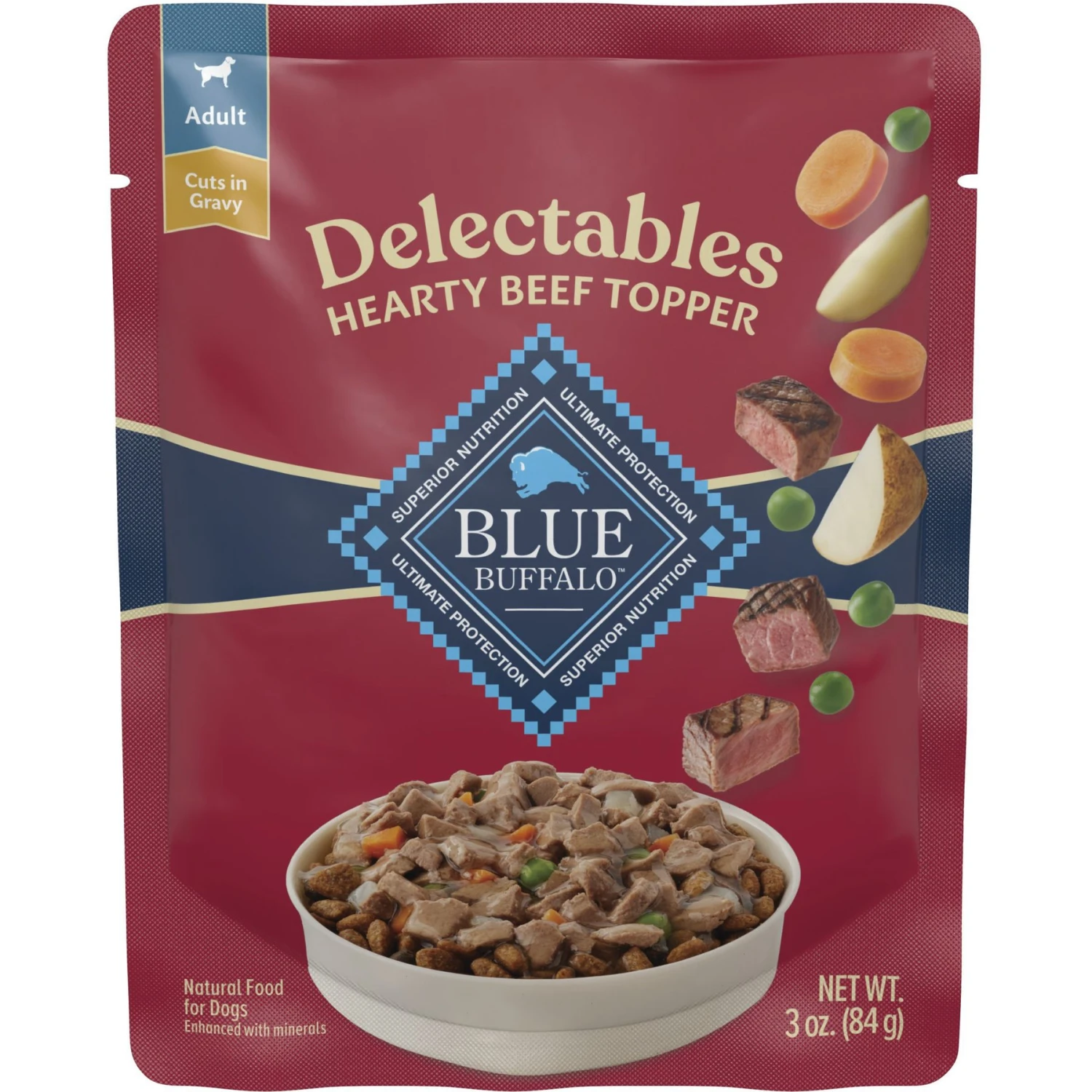 Blue Buffalo Delectables Beef Dinner Natural Wet Dog Food, 3-oz Pouch, Case Of 24 1 Blue Buffalo Delectables Beef Dinner Natural Wet Dog Food, 3-oz Pouch, Case Of 24