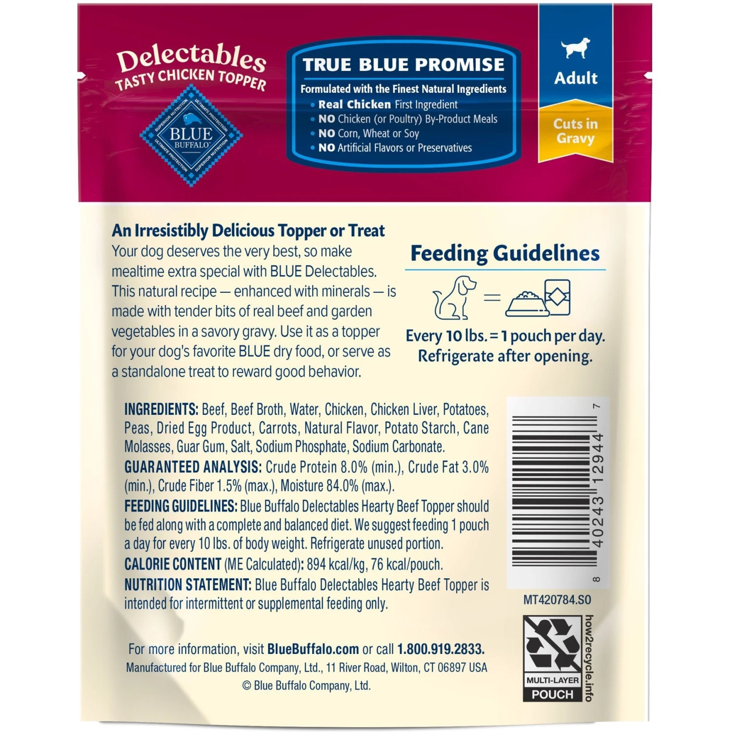 Blue Buffalo Delectables Beef Dinner Natural Wet Dog Food, 3-oz Pouch, Case Of 24 2 Blue Buffalo Delectables Beef Dinner Natural Wet Dog Food, 3-oz Pouch, Case Of 24 - Image 2