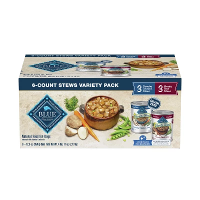Blue Buffalo Blue's Stew Chicken & Beef In Gravy Wet Dog Food Variety Pack For Adult Dogs, Grain-Free - 12.5oz/6ct 1 Blue Buffalo Blue's Stew Chicken & Beef In Gravy Wet Dog Food Variety Pack For Adult Dogs, Grain-Free - 12.5oz/6ct