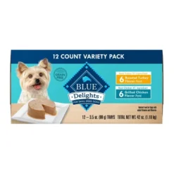 Blue Buffalo Delights Grain Free Paté Small Breed Wet Dog Food Roasted Turkey & Grilled Chicken Flavors - 3.5oz/12ct Variety Pack
