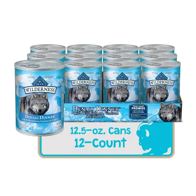 Blue Buffalo Wilderness Grain Free Wet Dog Food Denali Dinner With Wild Salmon, Venison & Halibut Fish - 12.5oz/12ct Pack 1 Blue Buffalo Wilderness Grain Free Wet Dog Food Denali Dinner With Wild Salmon, Venison & Halibut Fish - 12.5oz/12ct Pack