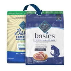 Blue Buffalo Basics Skin & Stomach Care Grain Free Natural Indoor With Duck & Potato Adult Dry Cat Food - 11lbs