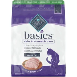 Blue Buffalo Basics Skin & Stomach Care Grain-Free Turkey & Potato Recipe Indoor Adult Dry Cat Food, 11-lb Bag