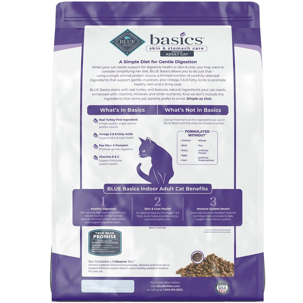 Blue Buffalo Basics Skin & Stomach Care Grain-Free Turkey & Potato Recipe Indoor Adult Dry Cat Food, 11-lb Bag 3 Blue Buffalo Basics Skin & Stomach Care Grain-Free Turkey & Potato Recipe Indoor Adult Dry Cat Food, 11-lb Bag - Image 3
