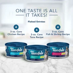 Blue Buffalo Tastefuls Tuna, Chicken, Fish & Shrimp Entrees Variety Pack Flaked Wet Cat Food, 3-oz, Case Of 24 -Blue Buffalo blue buffalo freedom indoor adult chicken recipe grain free canned cat food 3 oz case of 24 139