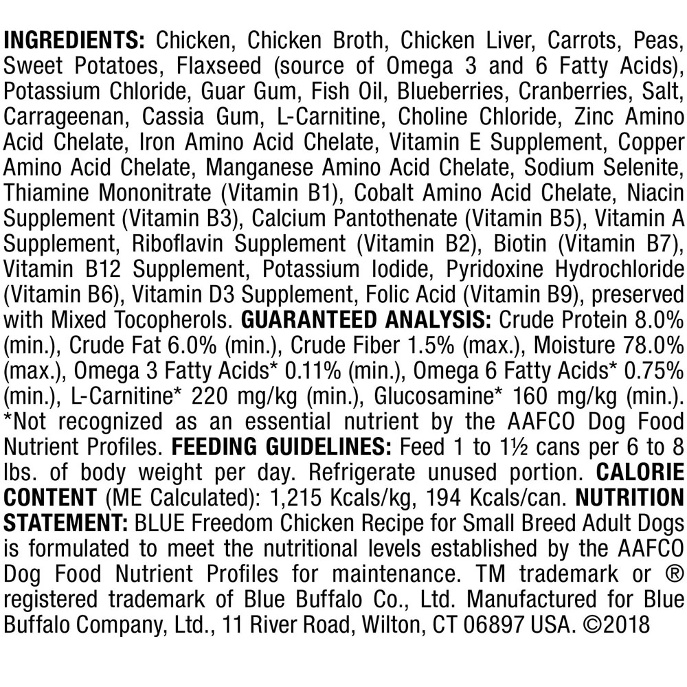 Blue Buffalo Freedom Small Breed Adult Chicken Recipe Grain-Free Canned Dog Food (5.5 Oz X 24) 2 Blue Buffalo Freedom Small Breed Adult Chicken Recipe Grain-Free Canned Dog Food (5.5 Oz X 24) - Image 2