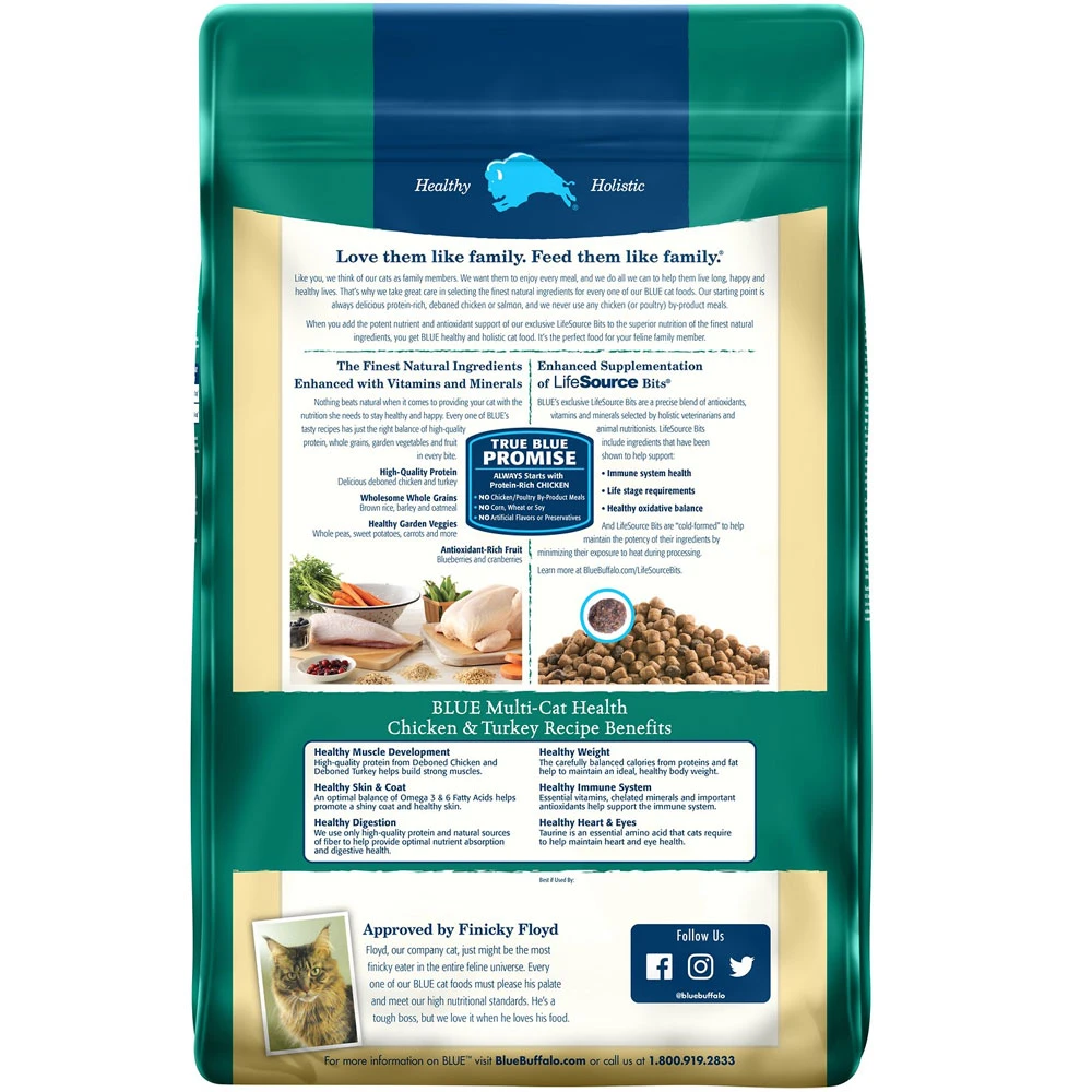 Blue Buffalo Multi-Cat Health Chicken & Turkey Recipe Adult Dry Cat Food (15 Lb) 2 Blue Buffalo Multi-Cat Health Chicken & Turkey Recipe Adult Dry Cat Food (15 Lb) - Image 2