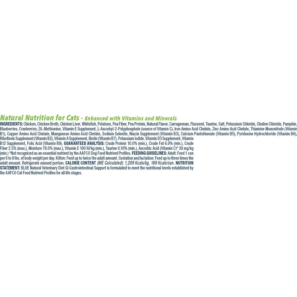 Blue Buffalo Natural Veterinary Diet - GI Gastrointestinal Support Canned Cat Food (24-pack) 2 Blue Buffalo Natural Veterinary Diet - GI Gastrointestinal Support Canned Cat Food (24-pack) - Image 2