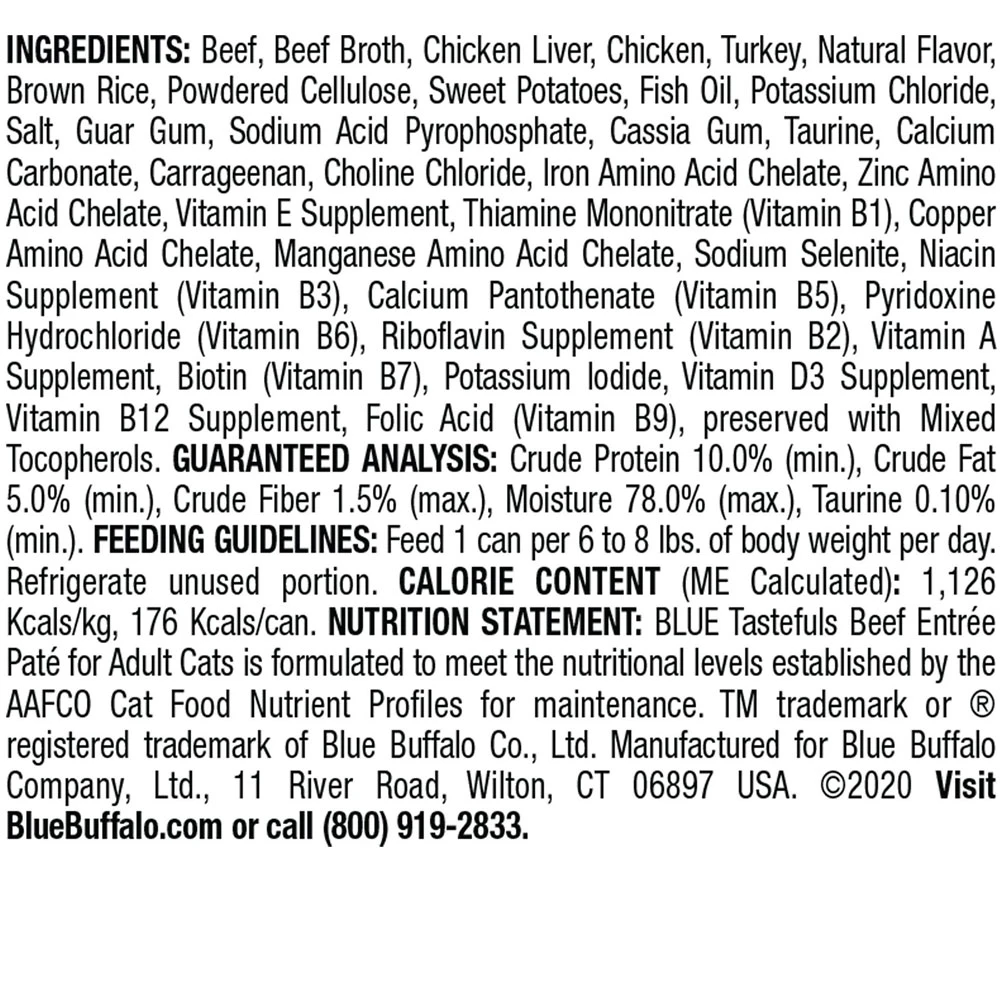 Blue Buffalo Tastefuls Beef Entree Pate Wet Cat Food (5.5oz X 12) 4 Blue Buffalo Tastefuls Beef Entree Pate Wet Cat Food (5.5oz X 12) - Image 4