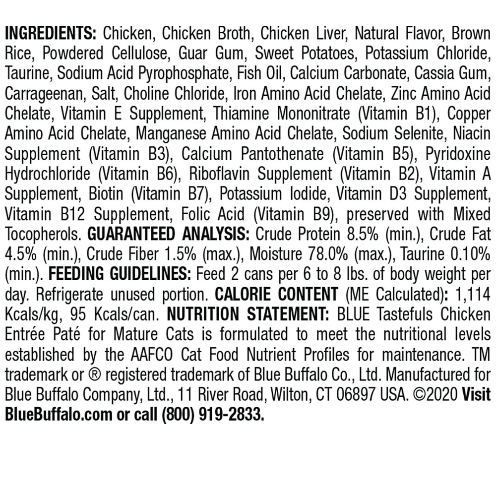 Blue Buffalo Tastefuls Chicken Entree Mature Cats Pate Wet Cat Food (3oz X 12) 3 Blue Buffalo Tastefuls Chicken Entree Mature Cats Pate Wet Cat Food (3oz X 12) - Image 3