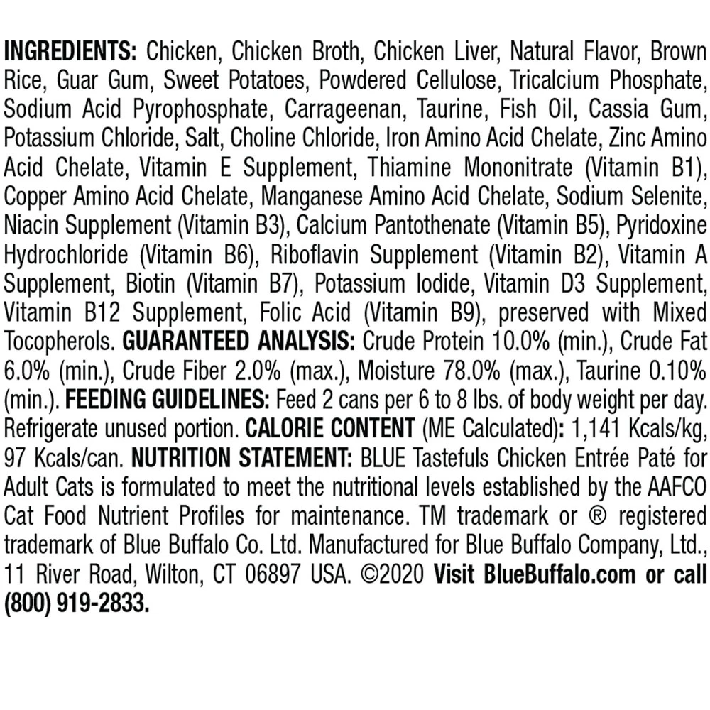 Blue Buffalo Tastefuls Chicken Entree Pate Wet Cat Food (3oz X 24) 4 Blue Buffalo Tastefuls Chicken Entree Pate Wet Cat Food (3oz X 24) - Image 4