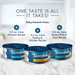 Blue Buffalo Tastefuls Chicken, Turkey & Chicken & Ocean Fish & Tuna Entrees Variety Pack Pate Wet Cat Food, 5.5-oz Can, Case Of 12 -Blue Buffalo blue buffalo tastefuls chicken turkey chicken ocean fish tuna entrees variety pack pate wet cat food 5 5 oz can case of 12 85